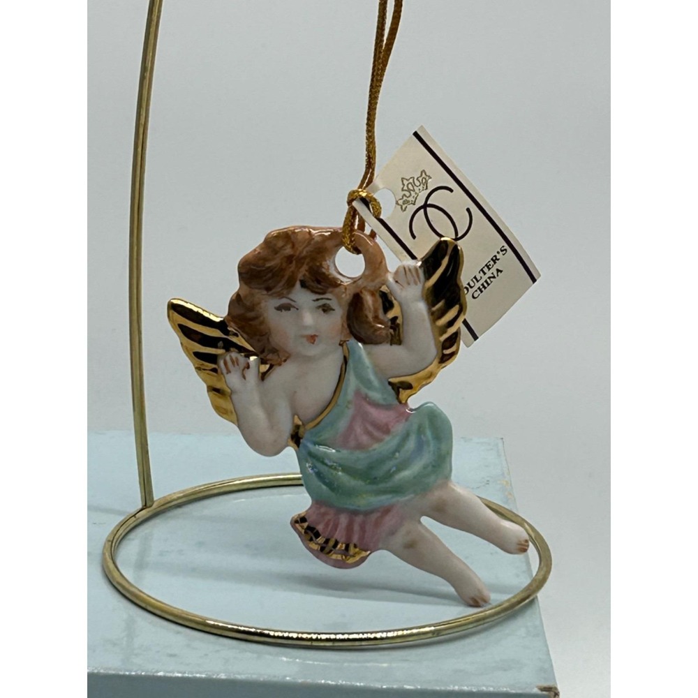 Vintage COULTER'S CHINA 24K Hand Painted Angel Christmas Ornament NOS - Picture 5 of 7